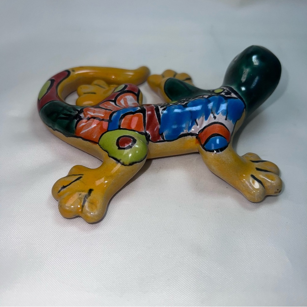 Mexican Folk Art Talavera Pottery Hand Painted Iguana Lizard Bearded Dragon 5” - Picture 8 of 12